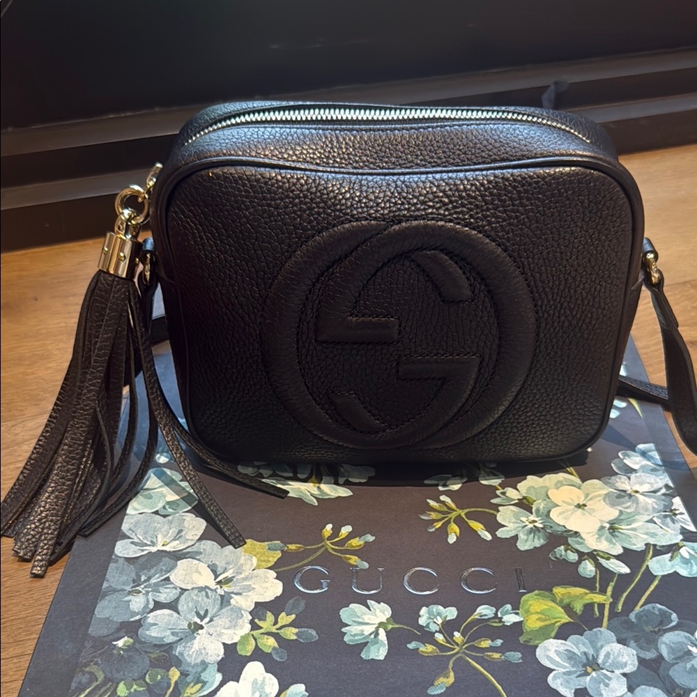 Gucci Soho Disco Small Black Leather Crossbody Bag – Tassel, Authentic